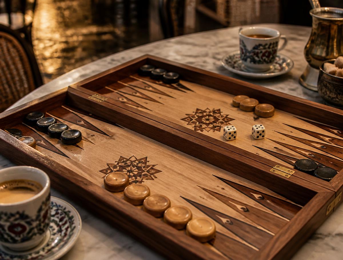 The tawle board, mid-game